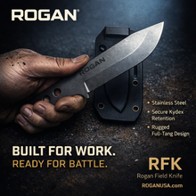 ROGAN Field Knife (RFK-PRO) Comes with sheath and belt clip.
